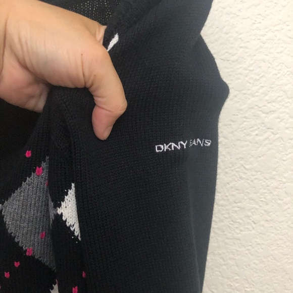 DKNY JEANS Womens XS V-Neck Argyle Preppy Sweater Long Sleeve Pullover NWOT - Picture 6 of 16
